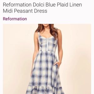 Reformation Dolci Blue Plaid Midi Dress